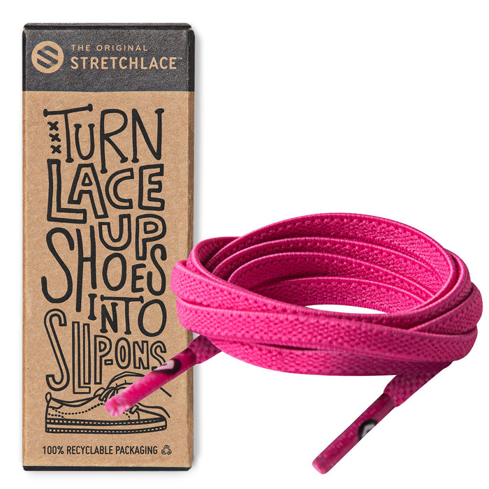 THE ORIGINAL STRETCHLACE - Flat Elastic Shoelaces, Stretch Shoe Laces for Adult Sneakers, Stylish Shoe Laces for Elderly, Kids, and People with Special Needs, Neon Pink, 47in