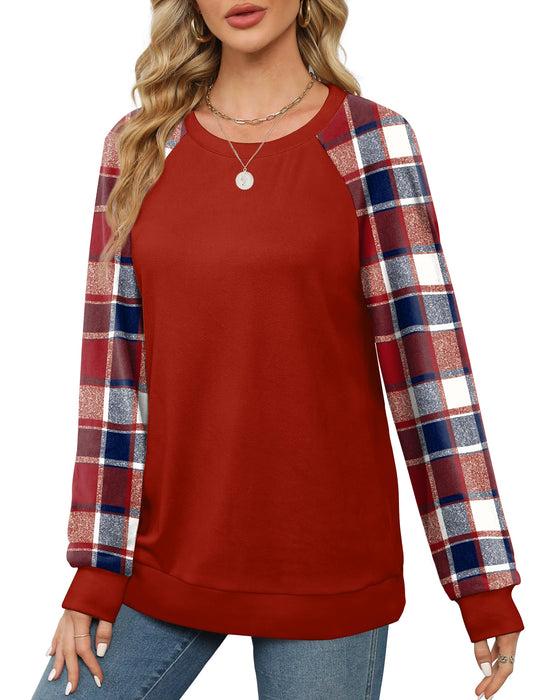 Saloogoe Sweaters for Women Trendy Loose Holiday Outfits 2023 Christmas Shirts Red Plaid M