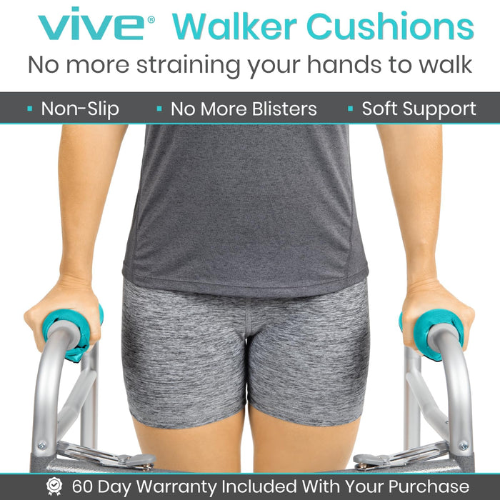 Vive Walker Handle Cushions - Padded Hand Covers - Soft Padding Medical Accessories for Folding Rolling Wheelchair, Rollator Handle, Senior, Elderly Grippers - Foam Crutch Pads Grips - Mobility Aid (Teal)