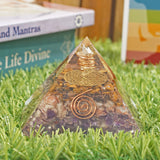 Orgonite Crystal Orgone Iron Will Pyramid with Tiger Eye, Sunstone and Amethyst Healing Crystals