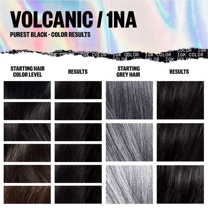 IGK Permanent Color Kit VOLCANIC - Purest Black 1NA | Easy Application + Strengthen + Shine | Vegan + Cruelty Free + Ammonia Free | 4.75 Oz