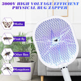 Qualirey 2 Pack Electric Fly Swatter 3000v Bug Zapper Racket 2 in 1 Mosquito Killer with 3 Layers Safety Mesh 20.5 Inch Extra Large USB Rechargeable with 1200mah Battery for Indoor Outdoor(White)
