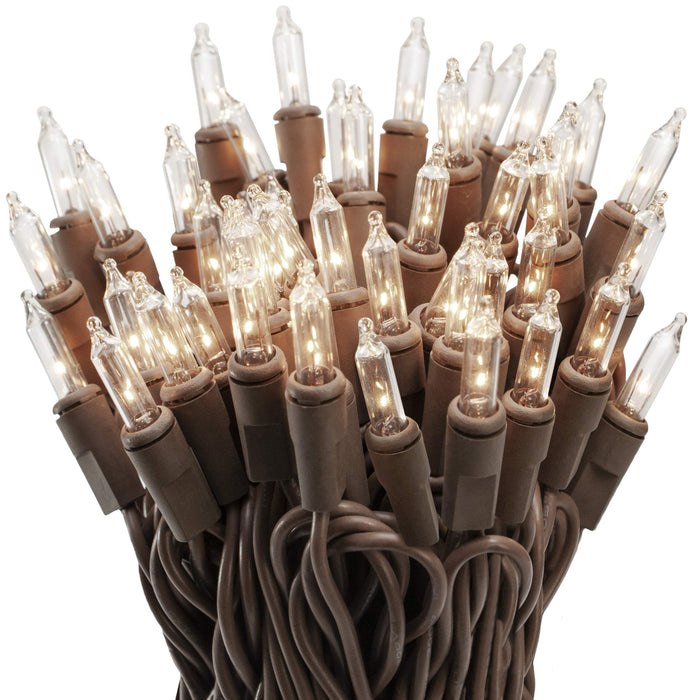 612 Vermont 100 Clear Incandescent Christmas String Lights Brown Wire Cord