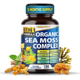 Organic Sea Moss 14,300mg with Bladderwrack, Burdock, Ashwagandha, and Turmeric - Immunity Booster for Healthy Aging, Skin & Joint Support- Made in The USA (150 Count (Pack of 1))