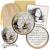 MilestoneMint 1 Year Sobriety Coin Gift Set | Women's Serenity Token AA Chip Medallion with Coin Capsule, Display & Card | Sobriety Gifts for Women in Recovery for Anniversary Month & Year. (Gold)