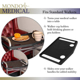 Mondo Medical Black No Slip Walker Tray for Folding Walker - 16 x 21in Drive Walker Accessories for Seniors and Disabled