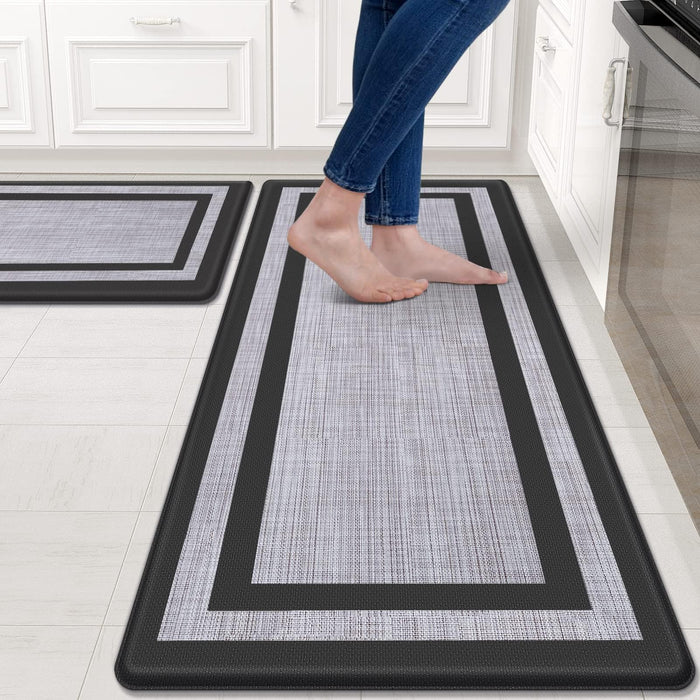 Mattitude Kitchen Mat [2 PCS] Cushioned Anti-Fatigue Non-Skid Waterproof Rugs Ergonomic Comfort Standing Mat for Kitchen, Floor, Office, Sink, Laundry, Black and Gray