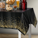 Prestee Black and Gold Tablecloths, 12pk, 54x108 Inches - Gold Dot Tablecloths, Plastic Tablecloth, Black Tablecloths, Party Decorations - Paper Tablecloth for Christmas Party, Dining, Holiday