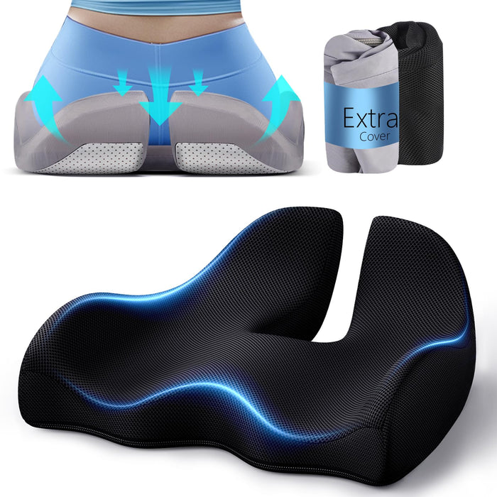 Benazcap with Extra Cover Memory Seat Cushion for Office Chair, Ergonomic Cushions Butt Pillow for Sciatica & Tailbone Pain Relief for Long Sitting for Gaming Chair and Car Seat