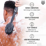 Black Wolf Exfoliating Body Scrub & Sonic Scrubber Pro Kit for Men - Vibrating Face & Body Brush with Exfoliating Scrub - Water Resistant Massage Brush, Hydrating Sugar Technology Moisturizes Skin