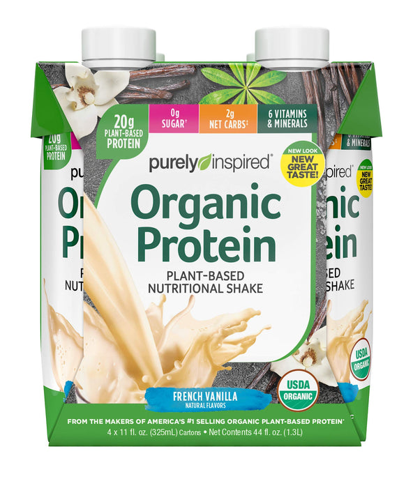 PURELY INSPIRED Protein Shakes Ready to Drink |Organic Protein Shake | 20g of Plant Based Protein | Organic Protein Drink | Sports Nutrition RTD | French Vanilla, 11 fl. oz (Pack of 4)