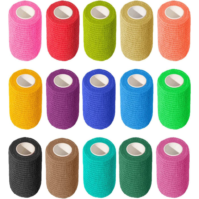 KISEER 15 Pack 3 Inch x 5 Yards Self Adhesive Bandage Breathable Cohesive Bandage Wrap Rolls Elastic Self-Adherent Tape for Stretch Athletic, Sports, Wrist, Ankle (Colorful)