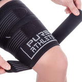 Pure Athlete Thigh Compression Sleeve – Adjustable Straps Quad Wrap Support Brace, Hamstring Upper Leg (1 Sleeve - Black, X-Large)