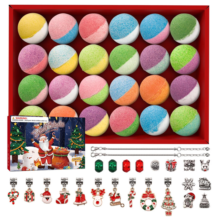 Advent Calendar 2024 Girls, Bath Bombs for Kids with Surprise Inside DIY Bracelets Making Kit, 24 Days Christmas Advent Calendar Gifts for Kids Girls