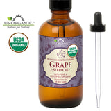 US Organic Grape Seed Oil, USDA Certified Organic, 100% Pure & Natural, Cold Pressed Virgin, Unrefined, in Amber Glass Bottle w/Glass Eye dropper for Easy Application (4 oz (115 ml))