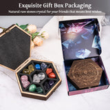 17PCS Crystals and Healing Stones Set,Healing Crystals in Wooden Gift Box,Large Natural Gemstones Kit,7 Raw Chakra Stones and 7 Tumbled Stones,Spiritual Gifts for Women,Gift for Mother's Day