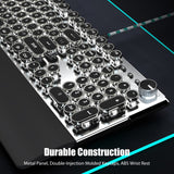 TISHLED Typewriter Keyboard Mechanical Gaming Keyboard White LED Backlit Removable Magnetic Wrist Rest Multifunction Knob 104-Key Anti-Ghosting Black Switch Retro Steampunk Round Keycaps Wired USB