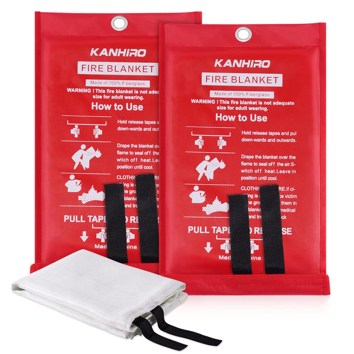 KANHIRO Fire Blanket Emergency for Home Kitchen - Fiberglass Fire Suppression Blanket Great for School, Fireplace, Grill, Car, Office, Warehouse (2 Pack, 39 in X 39 in)