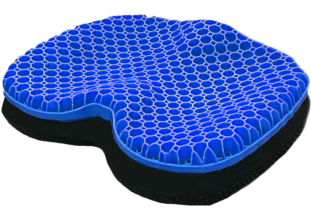 ComforTec Large Blue Gel Seat Cushion - Honeycomb Cooling Seat Cushion Back Support, Pressure Relief & Long Sitting - Non-Slip Cushion Traveling, Wheelchair, Car Seat, Office & Gaming Chair