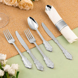 Bestluck 150PCS Silver Plastic Silverware for 50 Guests, Heavy Duty Silver Disposable Utensils Sets, Includes 50 Forks, 50 Spoons, 50 Knives, Elegant Cutlery Perfect for Wedding or Party