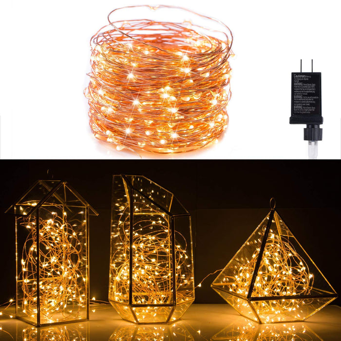 Fairy Lights Plug in, 100Ft 300LED Waterproof Firefly Lights on Copper Wire - UL Adaptor Included, Starry String Lights for Wedding Indoor Outdoor Christmas Patio Garden Decoration, Warm White