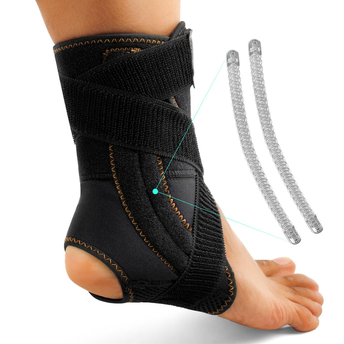FORTEMOTUS Ankle Brace for Men Women - Adjustable Foot Brace for Sprained Ankle Injury Recovery, Copper Ankle Support Stabilizer with Metal Springs Support for Basketball Volleyball Football Running