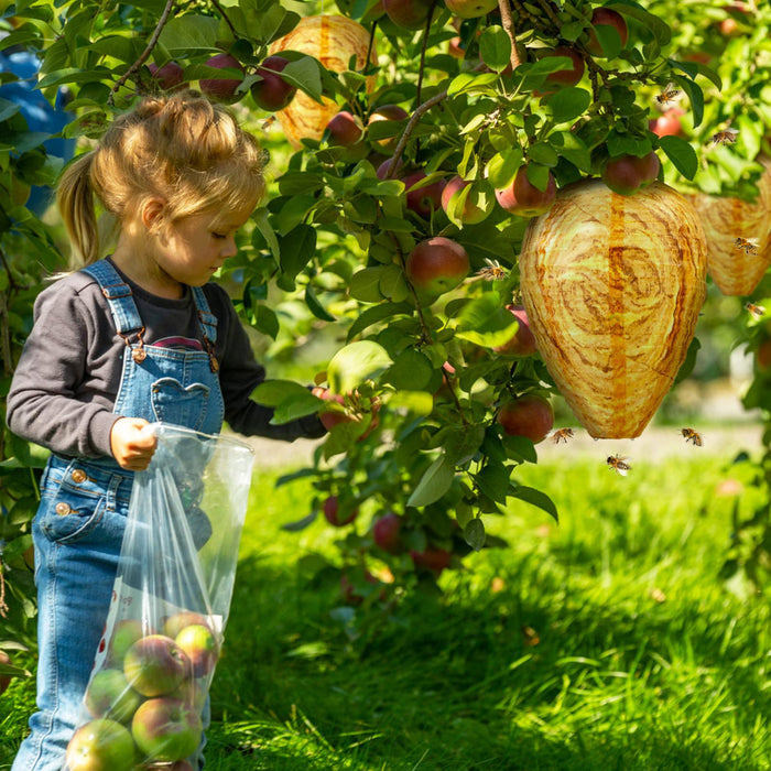 GWHOLE 2 Pack Fake Wasp Nest Decoy Hanging Fake Wasp Hornets Yellow Jackets Nest for Garden Outdoor