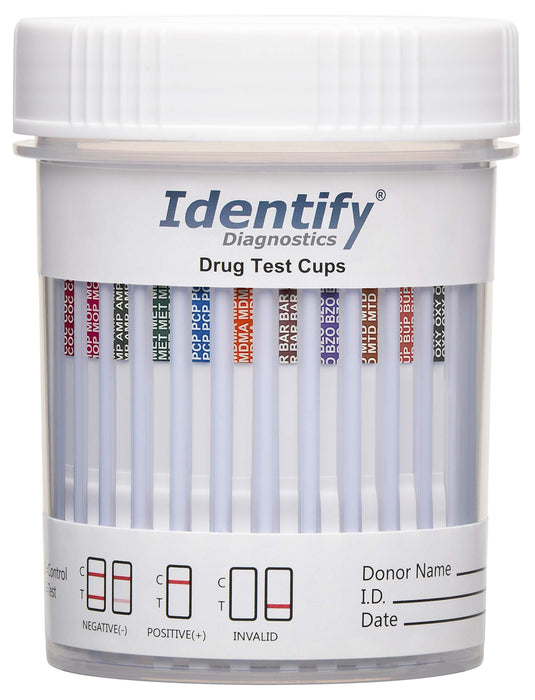 Identify Diagnostics 12 Panel Drug Test Cup - 2 Pack - CLIA Waived Instant Urine Drug Test Kit for AMP,BAR,BUP,BZO,COC,MDMA,MET,MOP/OPI,MTD,OXY,PCP,THC