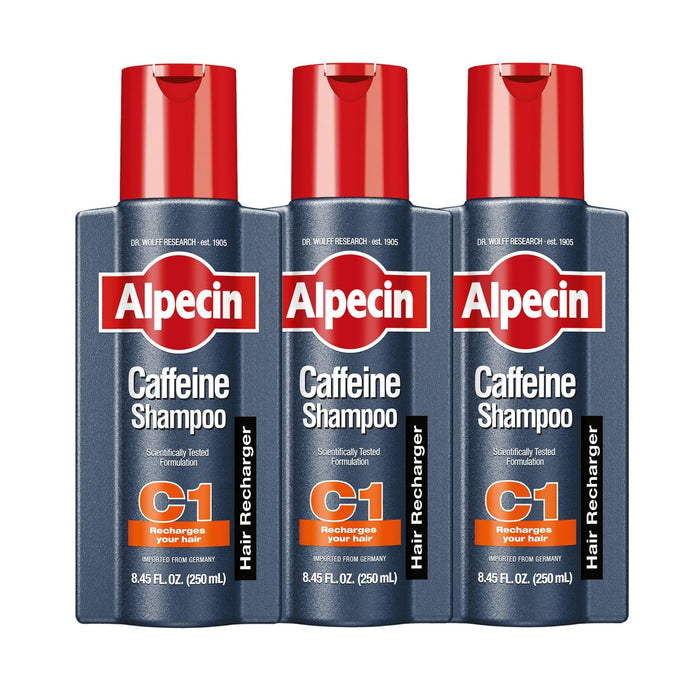 Alpecin C1 Caffeine Shampoo, 8.45 fl oz (Pack of 3), Caffeine Shampoo Cleanses the Scalp to Promote Natural Hair Growth, Leaves Hair Feeling Thicker and Stronger