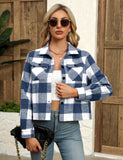 Zeagoo Flannels for Women Cropped Plaid Jacket Button Down Shacket Shirt Oversized Fall Coat Jacket Christmas