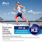 Vitamin K2 MK 7 200mcg - 365 Vegan Tablets (not Capsules) - 1 a Day - 1 Year Supply - High Strength VIT K2 Menaquinone - Made in The UK - Nu U Nutrition