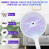 Qualirey 2 Pcs Electric Fly Swatter Racket 3000V 2 in 1 Bug Zapper Racket USB Rechargeable, Powerful Mosquitoes Trap Lamp and Fly Killer with 3 Layer Safety Mesh for Indoor Outdoor (White,Round)