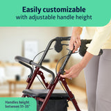 Medline Steel Foldable Adult Rollator Mobility Walker With 6â€ť Wheels, Burgundy