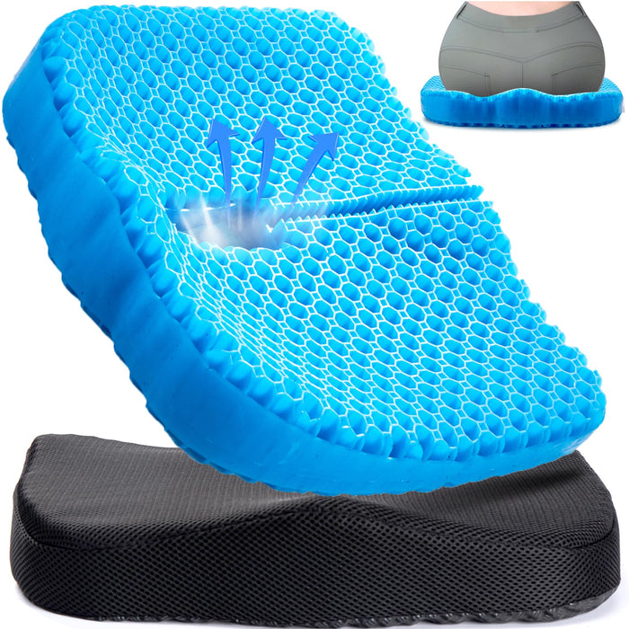 Anzeng Gel Seat Cushion for Long Sitting & Hip Pain Relief (Large Size) - Cooling 3D Cushions for Office Chair, Car, Wheelchair, Breathable & Non-Slip Cover with Pressure Relief Technology