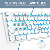 Camiysn Typewriter Style Mechanical Gaming Keyboard, White Retro Punk Gaming Keyboard with Blue Backlit, 104 Keys Blue Switch Wired Cute Keyboard, Round Keycaps for Windows/Mac/PC