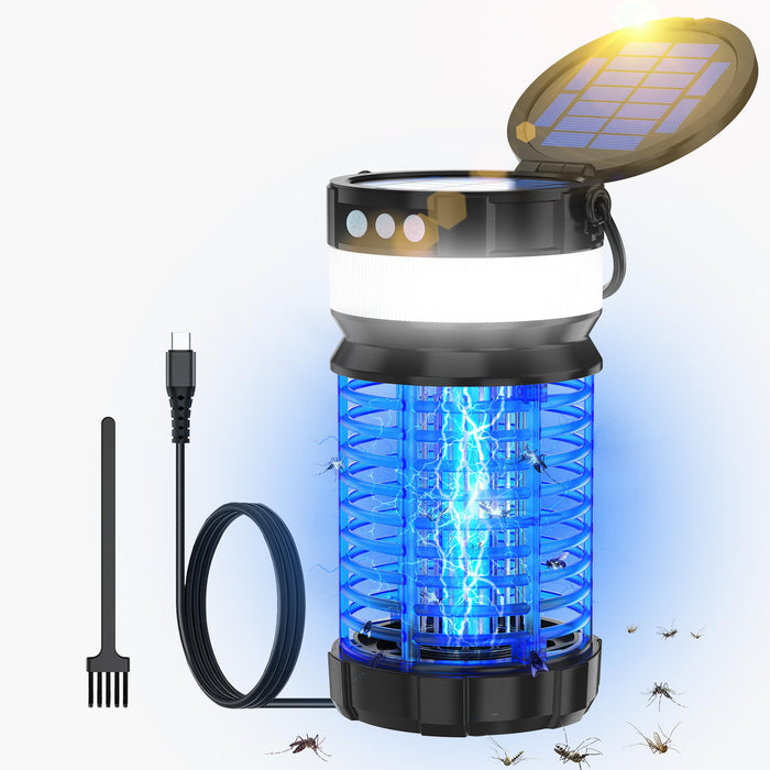 Solar Bug Zapper for Outdoor & Indoor,4200V Mosquito Zapper Waterproof Fly Trap,Portable Rechargeable Mosquito Killer with LED Light for Home,Kitchen,Backyard,Camping (Black-Blue)