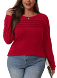 Womens Blouses Dressy Casual Long Sleeve Tops Christmas Sweaters Lightweight Pleated Fall Sweaters for Leggings Red 2XL