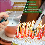 MEIRUBY Lighter Electric Candle Lighter Long Electronic Rechargeable USB Lighter Arc Windproof Flameless Lighters for Candle Camping BBQ Birthday Women's Day Gifts for Women Mom Wife Men, Silver