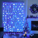 JMEXSUSS 300LED Curtain Lights Plug in with Remote, 9.8x9.8ft Blue and White Christmas Lights Outdoor, 8 Modes Hanging Fairy String Lights for Bedroom Party Window Wall Yard Patio Porch Indoor Decor