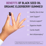 Ohh..Organic Black Seed Oil and Elderberry Gummies w/ Zinc & Vitamin D, 3.3% Thymoquinone & Hair, Skin & Joint immune, Cold Pressed Ethiopian & Turkish Black Cumin Nigella Sativa - 90 count
