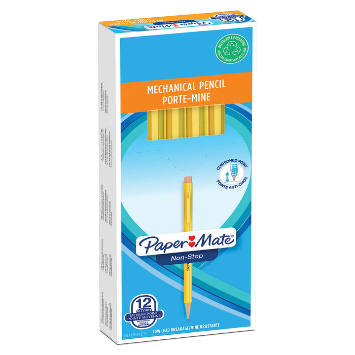 PAPER MATE Non-Stop Mechanical Pencil | 0.7mm | HB #2 | Yellow Barrel | 12 Count