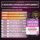 CIVIMUNA (2 Packs) Cascara Sagrada Bark Capsules 6550mg - Cascara Sagrada Bark, Senna Leaf, Psyllium Husk Powder - 4 Months Supply