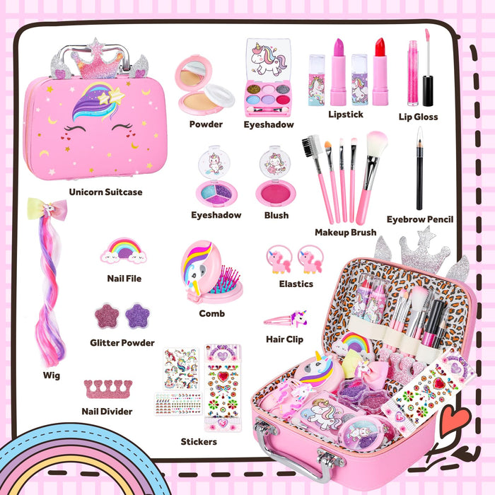 Kids Makeup Kit for Girl, Washable Kids Makeup Set for Girls 5-8, Real Cosmetic Set Pretend Play Makeup for Toddler Girl Toys Christmas & Birthday Gift for Girls 3 4 5 6 7 8 9, Teen