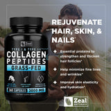 Zeal Naturals Collagen Peptides Collagen Pills (360 Capsules) Grass Fed Collagen Pepetide Powder - Hydrolyzed Collagen Powder for JointTendon SupplementHair Skin and Nails -
