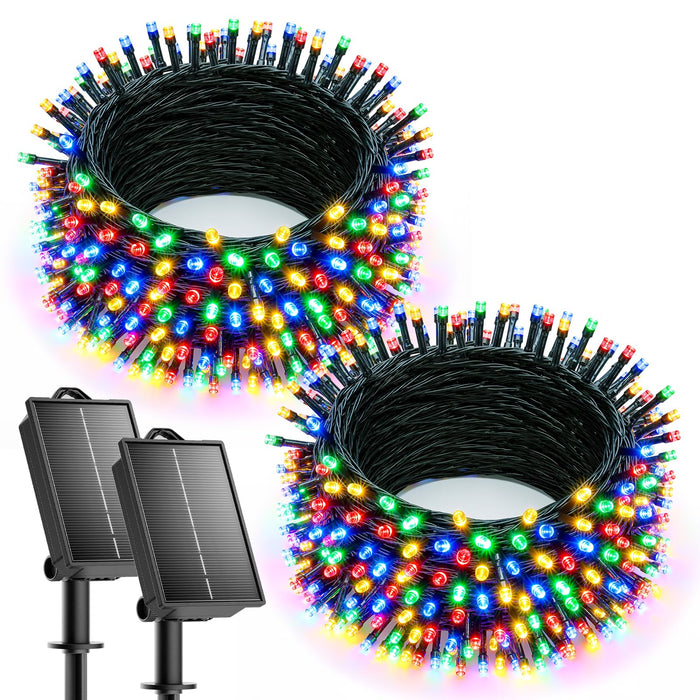 Brightown 2 Pack Solar Christmas Lights Outdoor, 144ft 400 LED, Multicolor