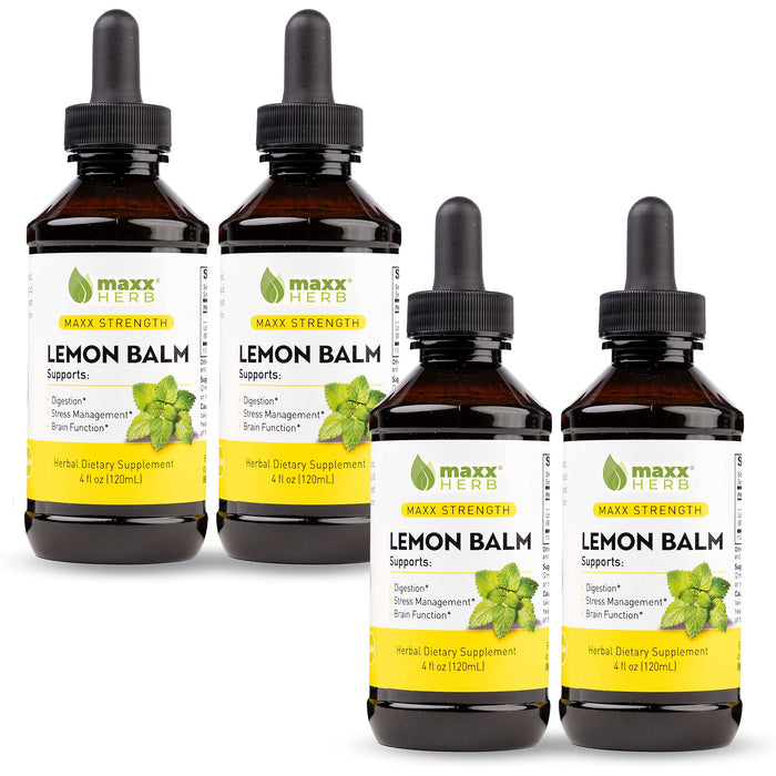 Maxx Herb Lemon Balm Extract - Max Strength Liquid Tincture Absorbs Better Than Capsules or Tea, for Nervous System Support, and Stress Management - 4 Bottles, 4 Oz Each (240 Servings)