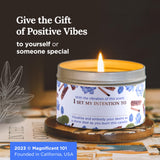 Magnificent 101 Positivity Aromatherapy Candle in 6-oz. Tin Holder: 100% Natural Soy Wax with Palo Santo & Lotus Flower Essential Oils and Pure Sage Leaves; for Intention Setting & Energy Cleansing