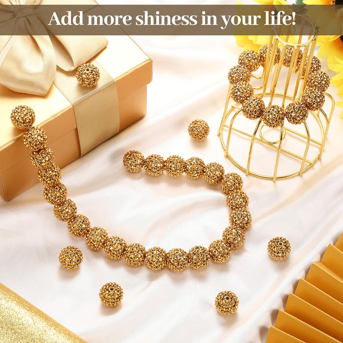Loetere 40 Pcs 20 mm Rhinestone Beads Bulk Crystal Round Disco Ball Chunky Bubblegum Beads for Pens Bracelets Charms Craft European Style Jewelry Making Supplies Christmas(Gold)