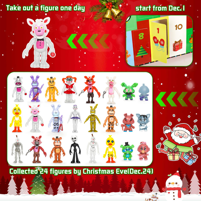 2024 Christmas Advent Calendar Five Night Figures Toys for Kids, 24-Days Christmas Countdown Calendar Gift Horror Game Action Figures Set, Movable Joints Collectible Toys Set for Boy Girl