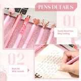 Janmini 9 Pcs Ballpoint Pens Set Metal Crystal Diamond Pen Glitter Pen for Journaling Black Ink Pretty Cute Pens Fancy Pens Gifts for Women Girls Christmas Birthday School Office Desk(Pink)